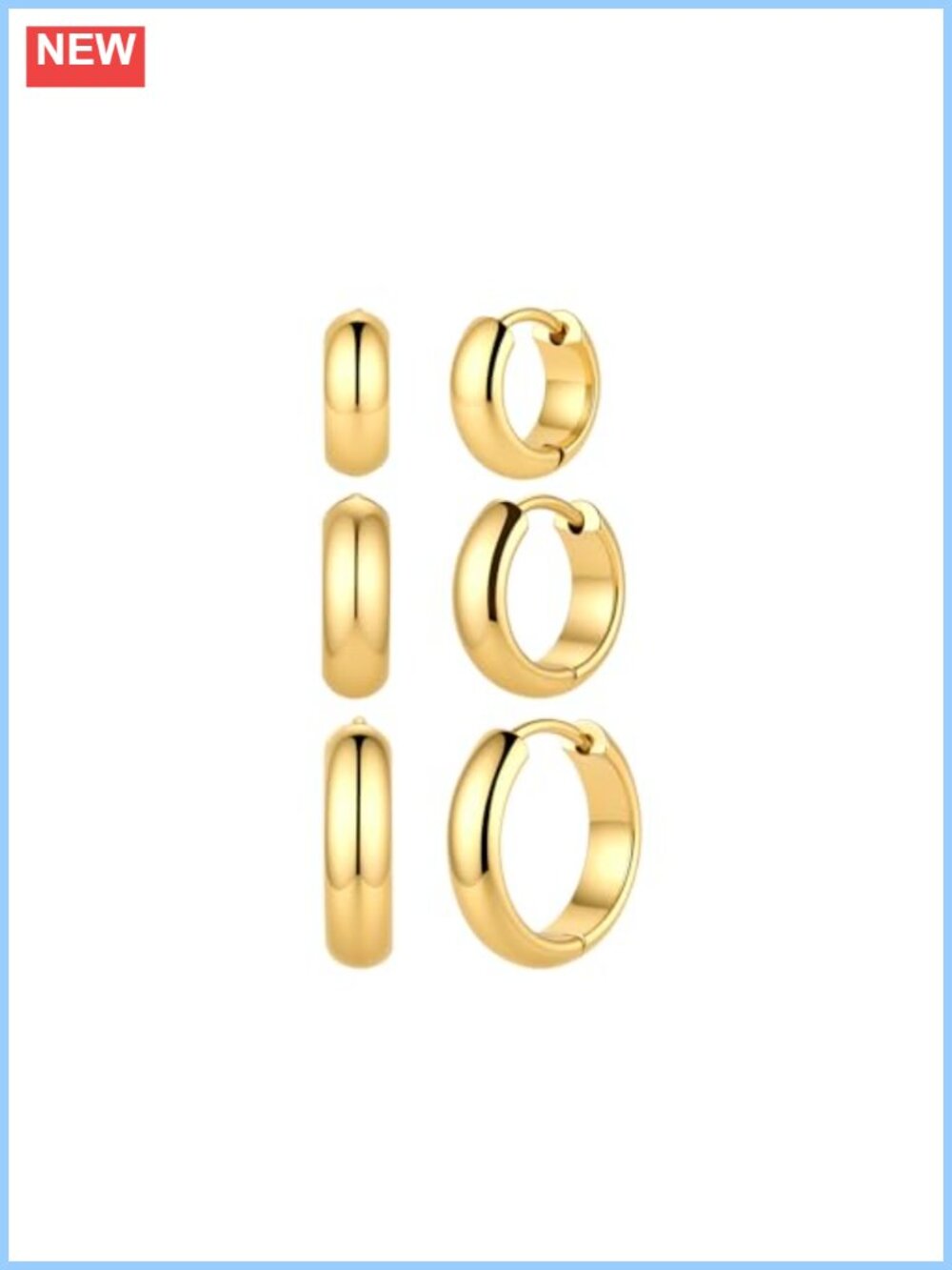 14K Gold Plated Hoop Earrings Set 3 Pairs Hypoallergenic Huggie Hoops Women